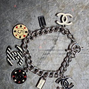 Chanel Poker Chip Charm Bracelet Silver Tone Signature Number "5"